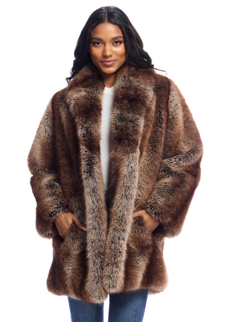 Fabulous-Furs Tanuki Faux Fur Shawl Collar Coat 