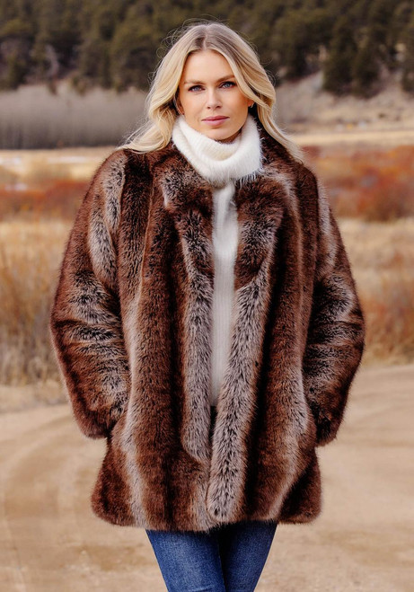 Fabulous-Furs Tanuki Faux Fur Shawl Collar Coat 