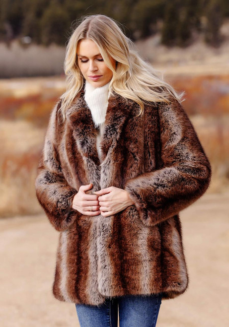Fabulous-Furs Tanuki Faux Fur Shawl Collar Coat 