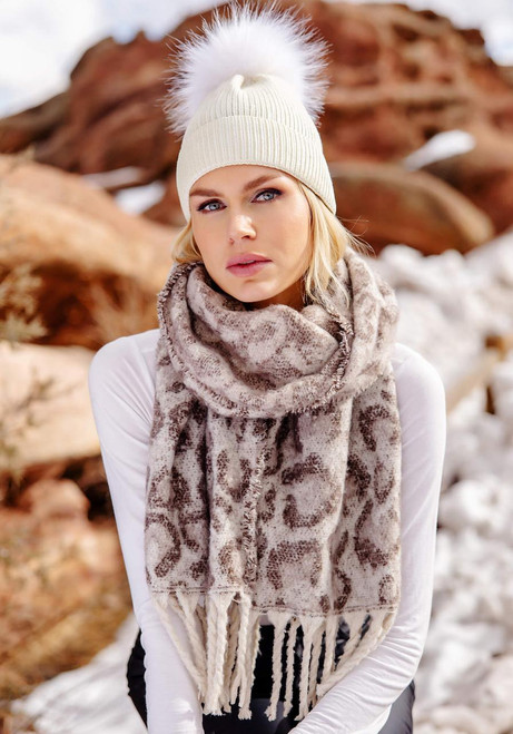 Fabulous-Furs Taupe Leopard Knit Scarf 