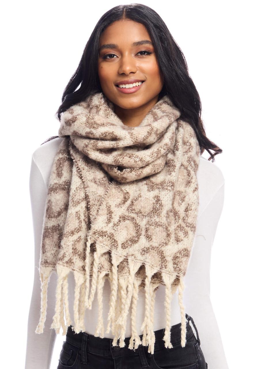 Fabulous-Furs Taupe Leopard Knit Scarf 