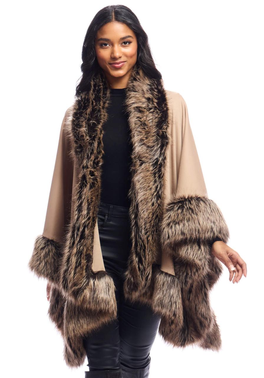 Fabulous-Furs Tipped Fox Faux Fur-Trimmed Shawl 