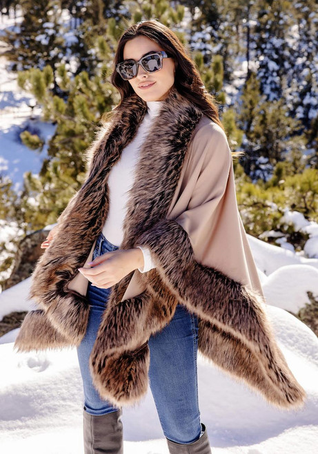 Fabulous-Furs Tipped Fox Faux Fur-Trimmed Shawl 