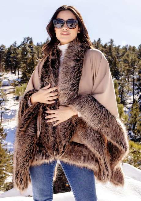 Fabulous-Furs Tipped Fox Faux Fur-Trimmed Shawl 