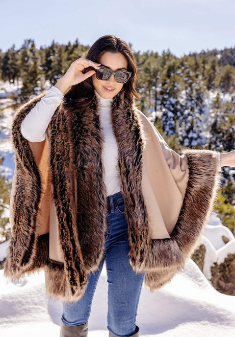 Fabulous-Furs Tipped Fox Faux Fur-Trimmed Shawl 
