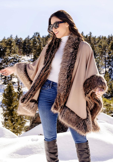 Fabulous-Furs Tipped Fox Faux Fur-Trimmed Shawl 