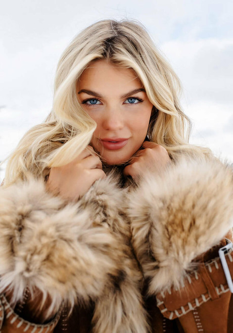 Fabulous-Furs Tobacco Faux Fur Fox Collar Faux Suede Dakota Coat 