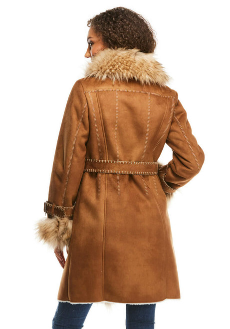 Fabulous-Furs Tobacco Faux Fur Fox Collar Faux Suede Dakota Coat 