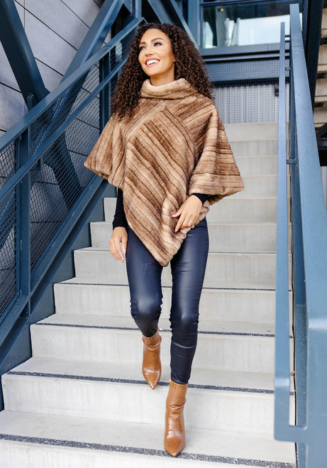 Fabulous-Furs Toffee Faux Fur Classic Mink Poncho 
