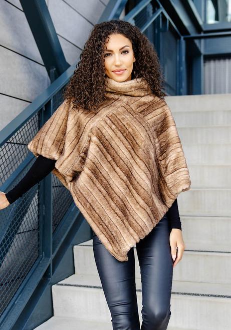 Fabulous-Furs Toffee Faux Fur Classic Mink Poncho 