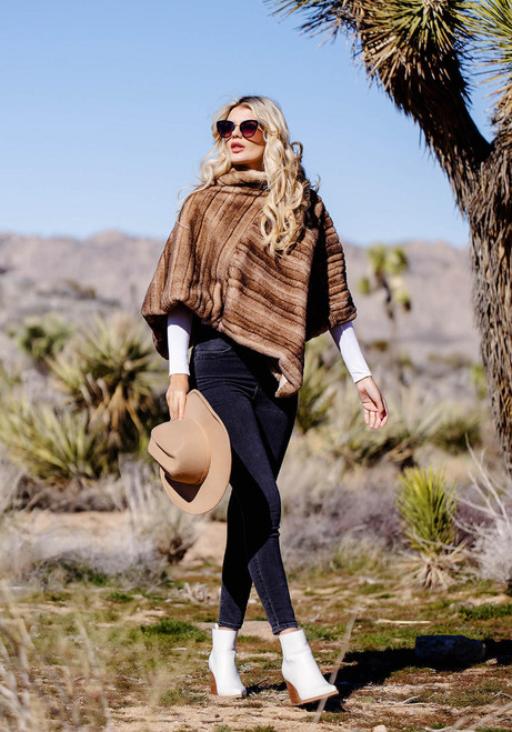 Fabulous-Furs Toffee Faux Fur Classic Mink Poncho 