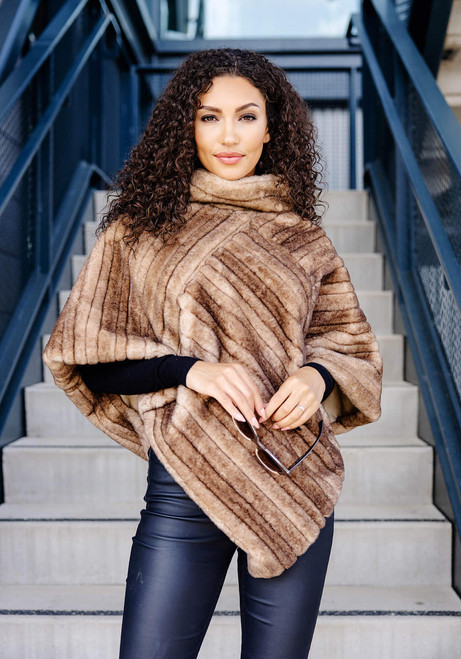 Fabulous-Furs Toffee Faux Fur Classic Mink Poncho 