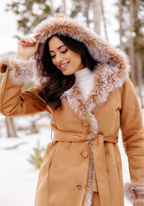 Fabulous-Furs Toffee Faux Suede Sundown Belted Coat 