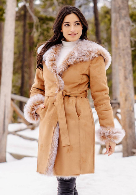 Fabulous-Furs Toffee Faux Suede Sundown Belted Coat 