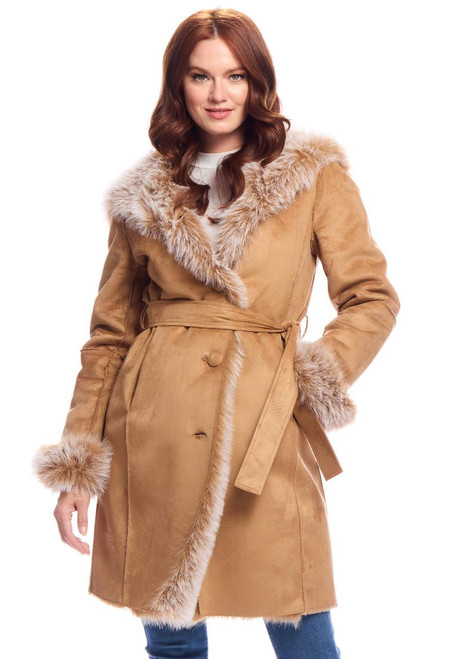 Fabulous-Furs Toffee Faux Suede Sundown Belted Coat 