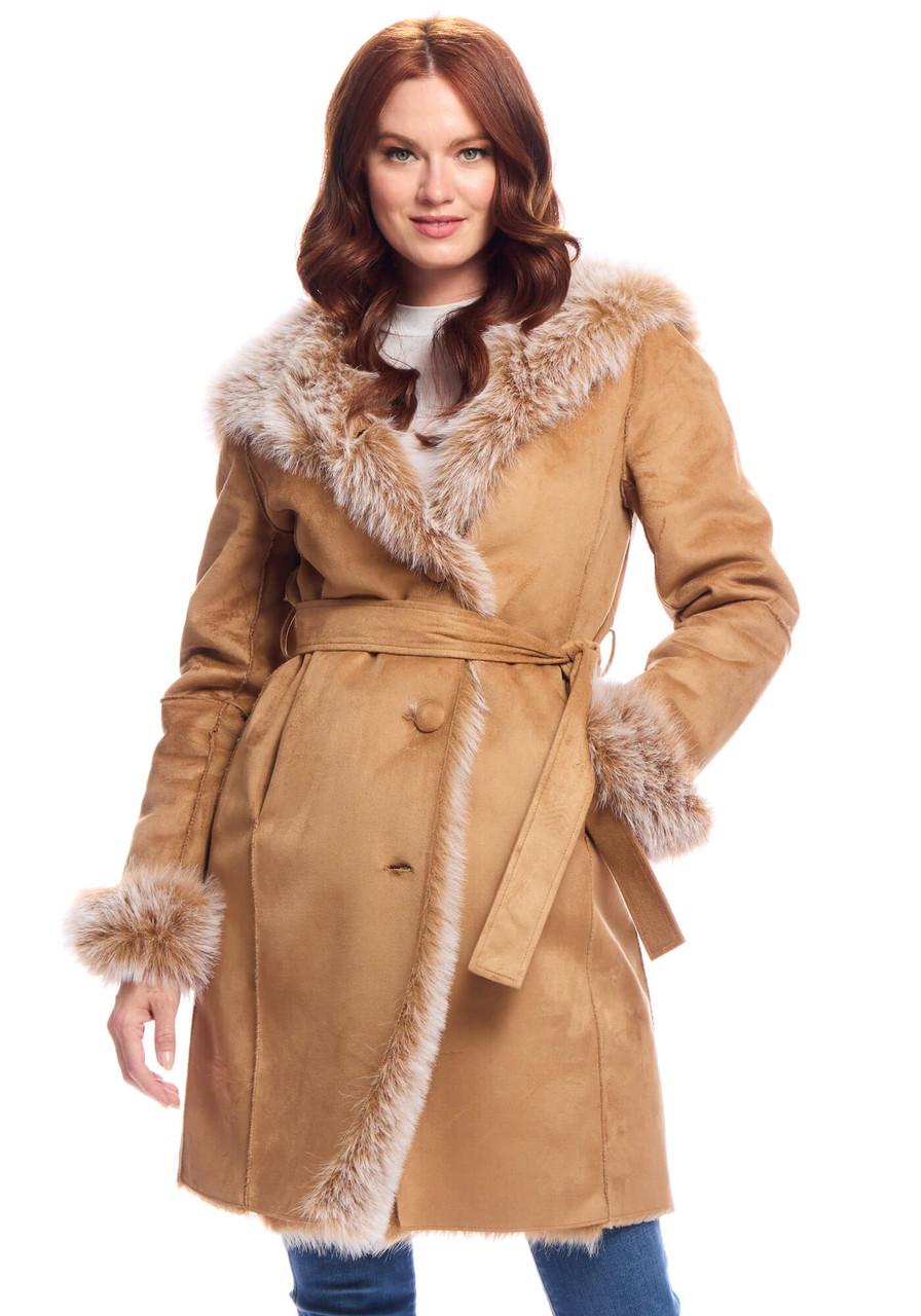 Fabulous-Furs Toffee Faux Suede Sundown Belted Coat 