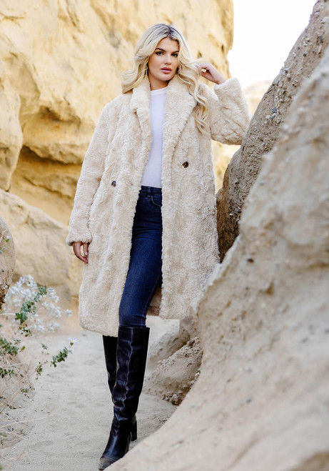 Fabulous-Furs Vintage Faux Fur Everywhere Persian Lamb Knee-Length Coat 