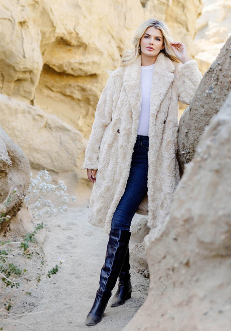 Fabulous-Furs Vintage Faux Fur Everywhere Persian Lamb Knee-Length Coat 