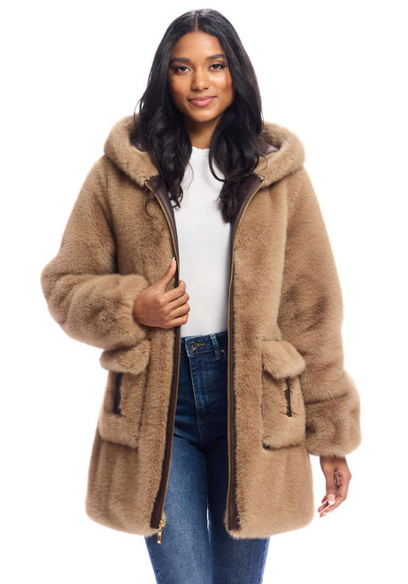 Fabulous-Furs Vintage Mink Faux Fur Chalet Hooded Parka 