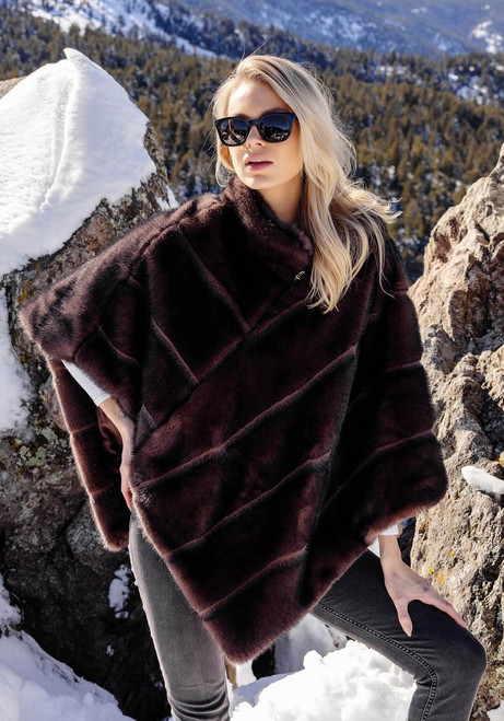 Fabulous-Furs Whiskey Faux Fur Carly Zip Poncho 