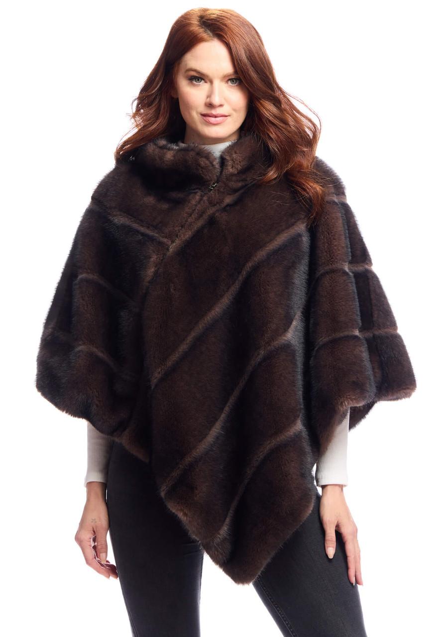 Fabulous-Furs Whiskey Faux Fur Carly Zip Poncho 