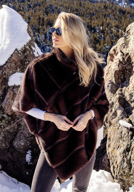 Fabulous-Furs Whiskey Faux Fur Carly Zip Poncho 