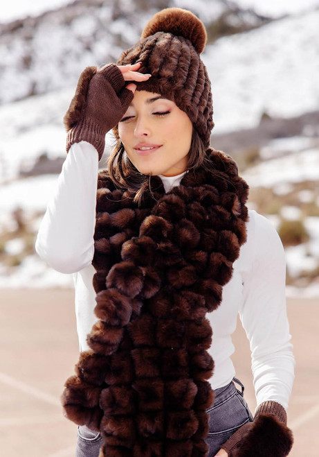 Fabulous-Furs Whiskey Faux Fur Knitted Fingerless Gloves 