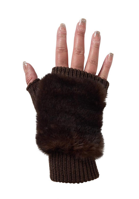 Fabulous-Furs Whiskey Faux Fur Knitted Fingerless Gloves 
