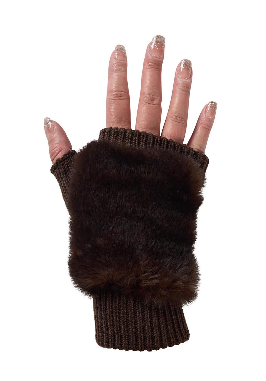 Fabulous-Furs Whiskey Faux Fur Knitted Fingerless Gloves 
