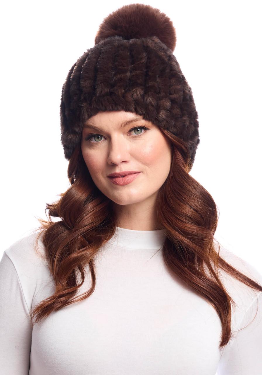 Fabulous-Furs Whiskey Faux Fur Poppy Pom Beanie Hat 