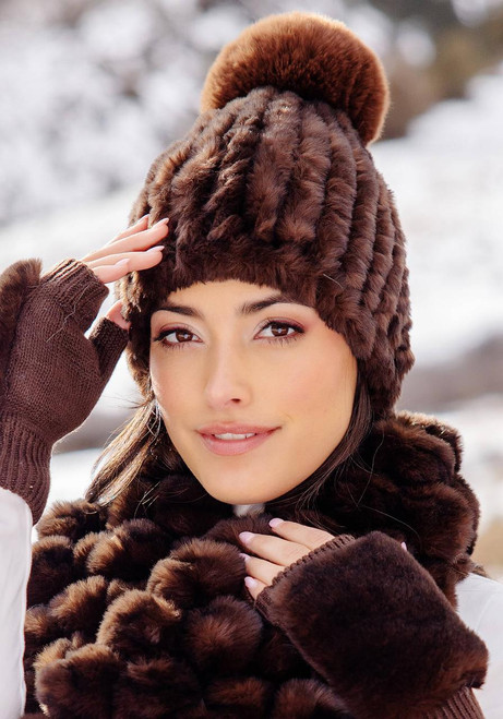 Fabulous-Furs Whiskey Faux Fur Poppy Pom Beanie Hat 