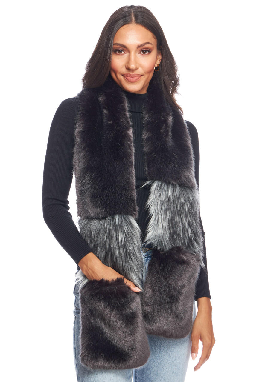  Graphite Faux Fur Remix Scarf 