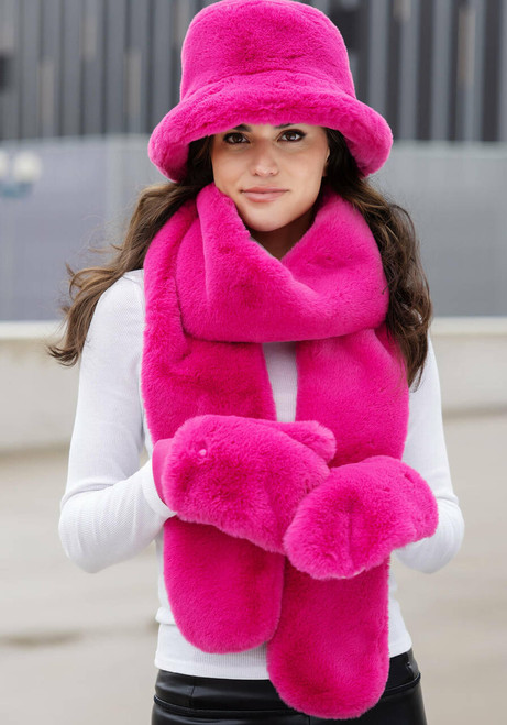  Hot Pink Faux Fur Le Mink Convertible Mittens 
