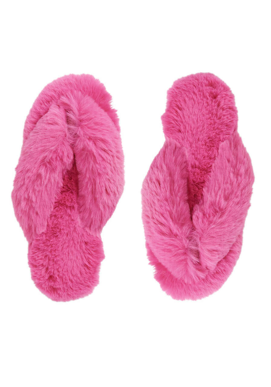  Hot Pink Faux Fur Slippers 