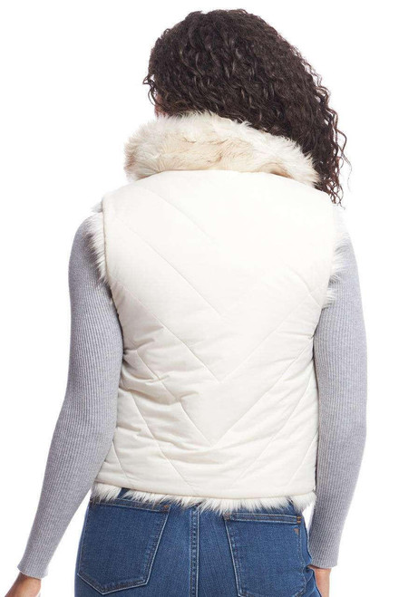 Ivory Chevron Reversible Faux Fur Zip Vest