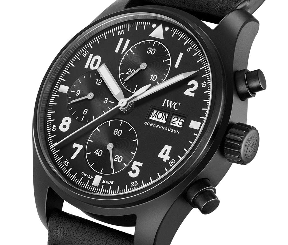 iwc pilots watch chronograph tribute 3705 side black