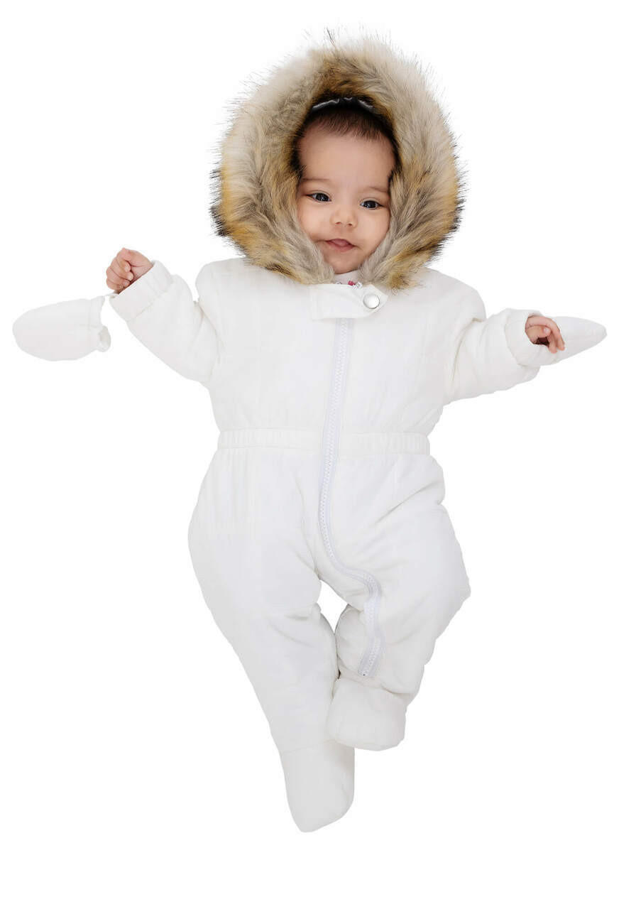  Kid's Ivory Faux Fur-Trimmed Snowsuit 