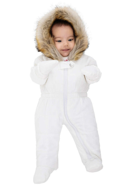  Kid's Ivory Faux Fur-Trimmed Snowsuit 