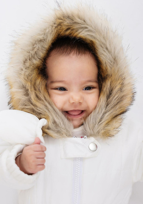  Kid's Ivory Faux Fur-Trimmed Snowsuit 