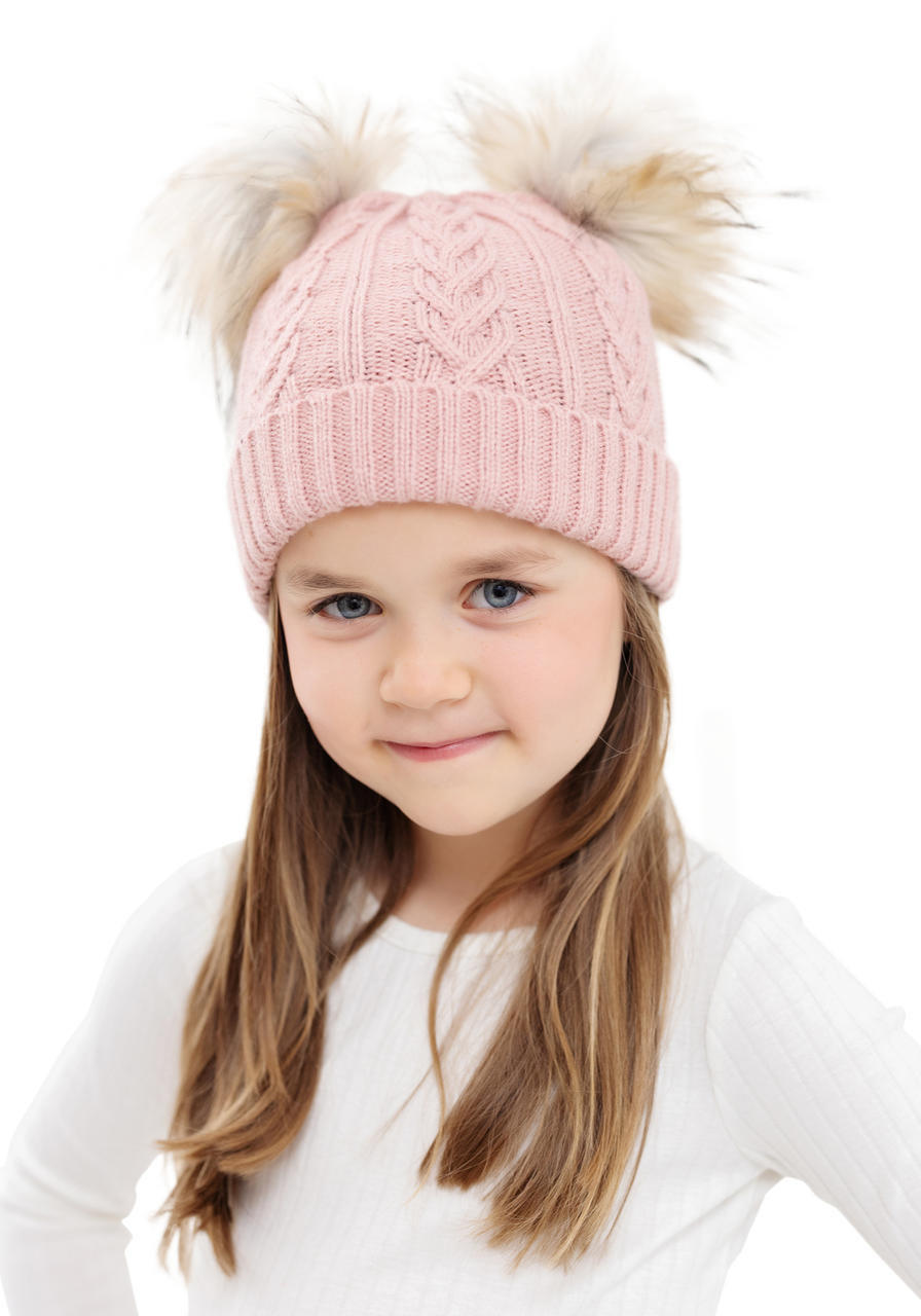  Kid's Rose Cableknit Faux Fur Pom Beanie 
