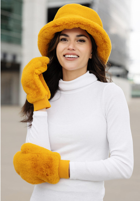  Marigold Faux Fur Le Mink Convertible Mittens 