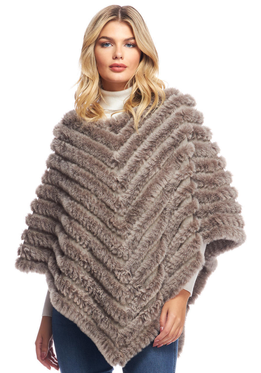  Natural Faux Fur Deluxe Knitted Poncho 