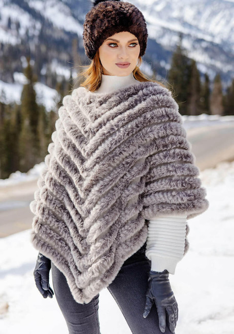  Natural Faux Fur Deluxe Knitted Poncho 