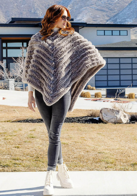  Natural Faux Fur Deluxe Knitted Poncho 