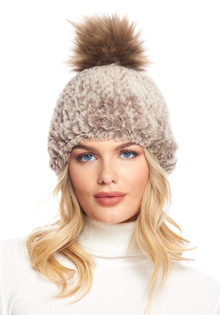  Natural Knitted Faux Fur Pom Hat 