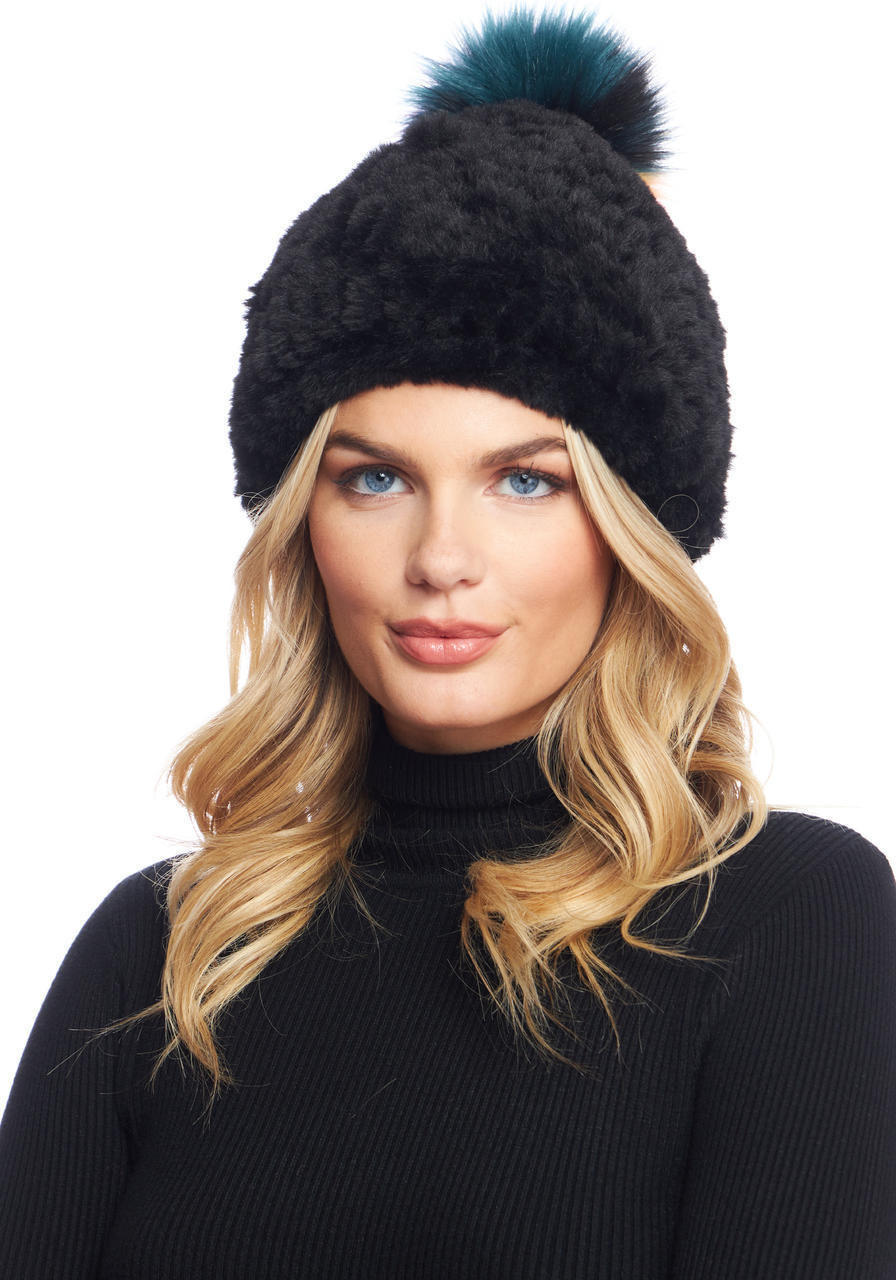  Neon Knitted Faux Fur Pom Hat 
