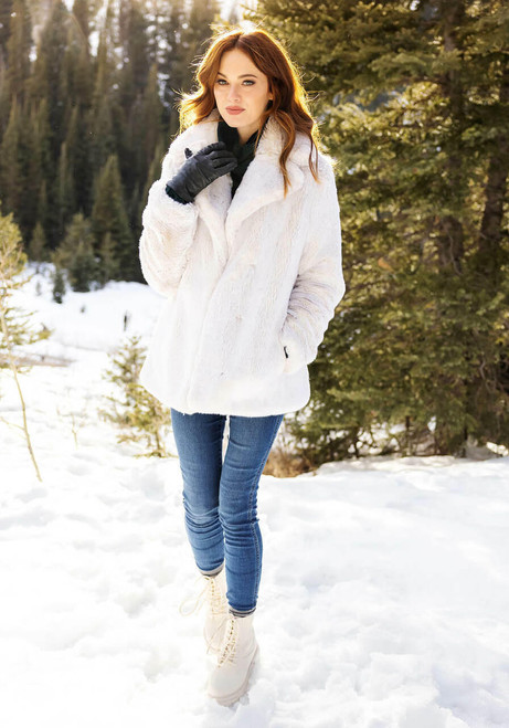  Pearl Mink Faux Fur Couture Notch Collar Coat 