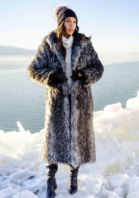  Smokey Fox Hooded Full-Length Faux Fur Coat 