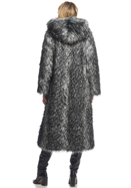  Smokey Fox Hooded Full-Length Faux Fur Coat 