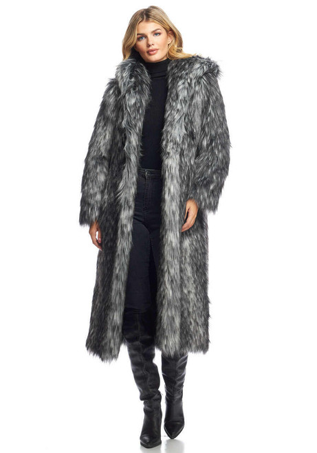 Smokey Fox Hooded Full-Length Faux Fur Coat 